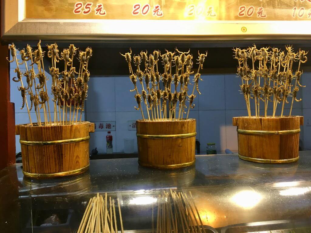 Reisetipps Peking: Skorpione als Snack auf dem Food Market